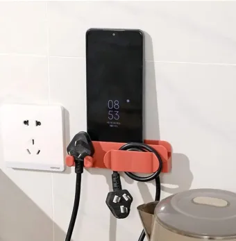 Wall Mount Phone Charging Plug Holder with Hooks